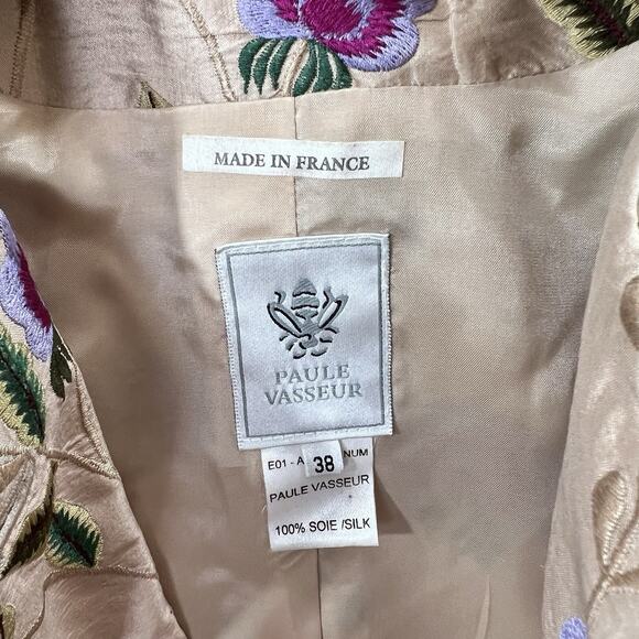 Paule Vasseur Women’s Embroidered Silk Jacket Sz M‎ 38 Floral Old Money Workwear - Picture 3 of 11